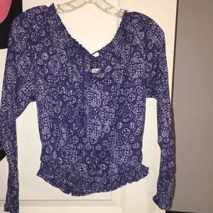 Off the shoulder blue crop top with long sleeves!